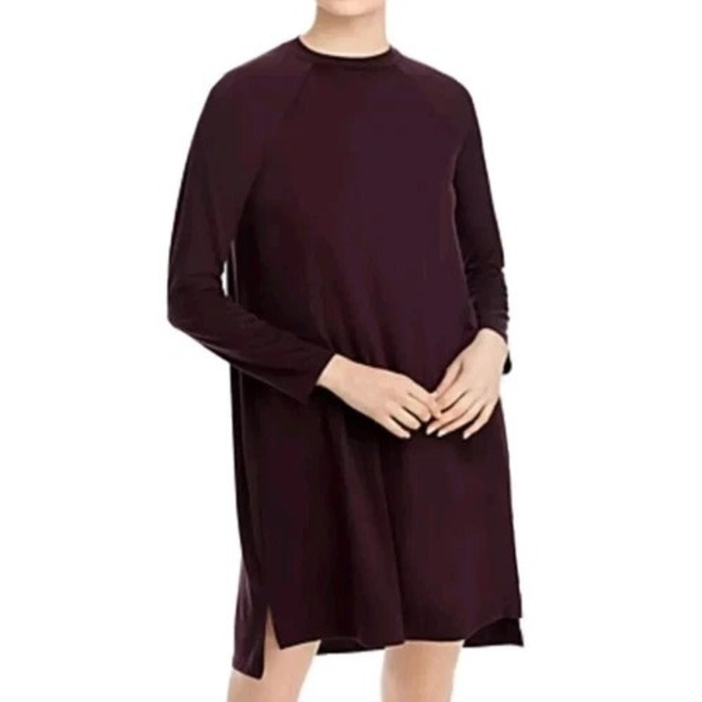 Eileen Fisher Viscose Jersey Crew Neck Dress Women's Size S‎ Plum Long Sleeve